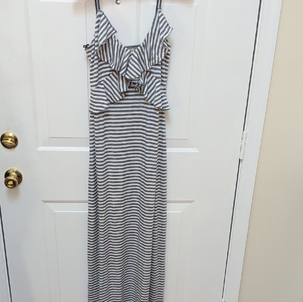 Max Studio Striped Ruffle Maxi Dress - Black & White